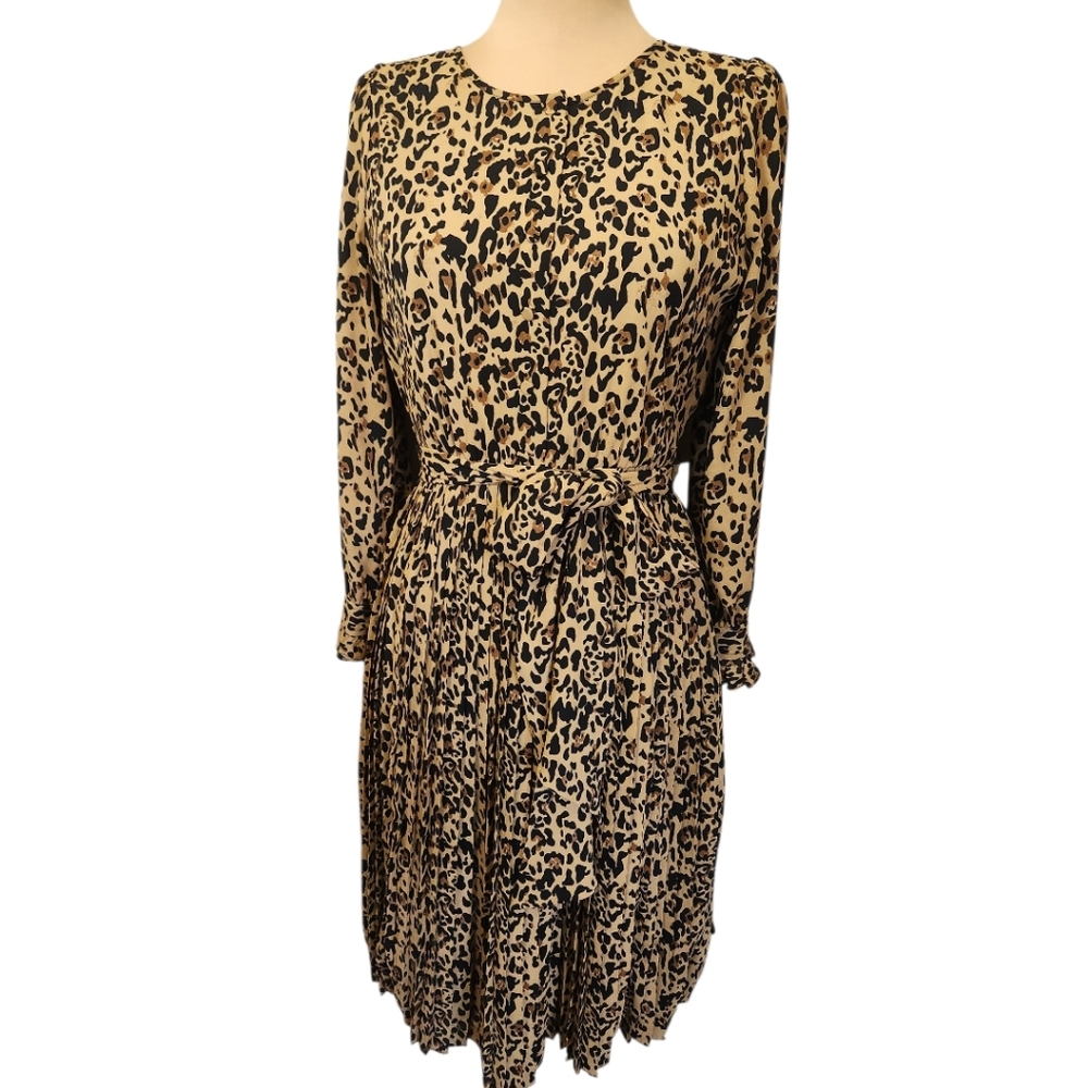 J CREW Carly Leopard Print Pleated Midi Dress - Size S - Picture 4 of 16